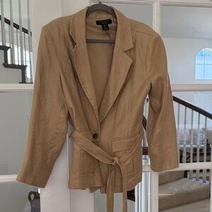 Tahari NEW Size Large 100% Linen Tan Belted Blazer